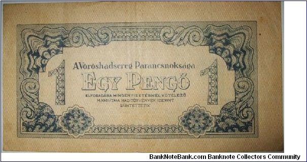 1 pengo soviet ocupation. vertical guillot drawing Banknote