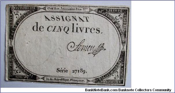 5 livres assignat Banknote