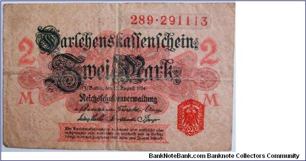 2 mark 1914. red background Banknote