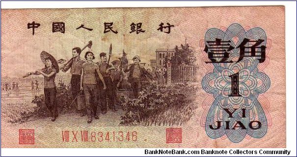 1 Jiao
O: Walking Workers with tools
R: Value
Size:  5mm x 103.5mm Banknote