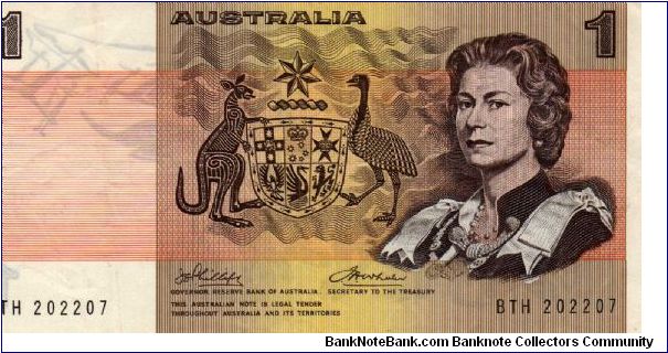 1 Dollar
O: Coat of Arms w/a Kangaroo & emul H.M. Queen Elizabeth II
R: Aboriginal Art - Cave Drawings
Size: 140 x 70mm Banknote
