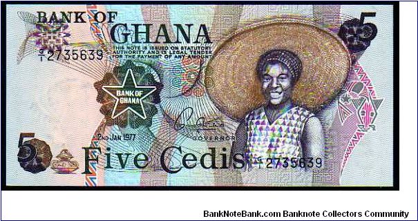 5 Cedis
Pk 15b
------------------
02-January-1977
------------------ Banknote