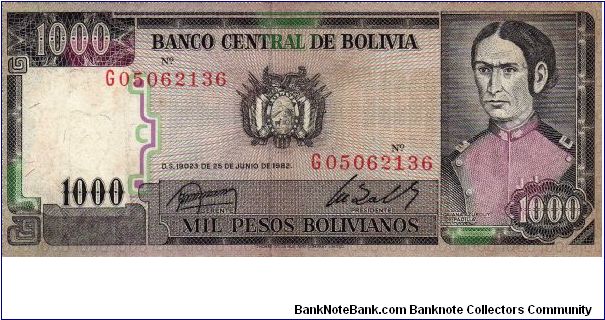 1000 Bolivianos
O: Portrait of Juana Azurduy De Padilla
R: House of Liberty
Watermark: J.A.de Padilla 
Size: 154mm x 65mm Banknote