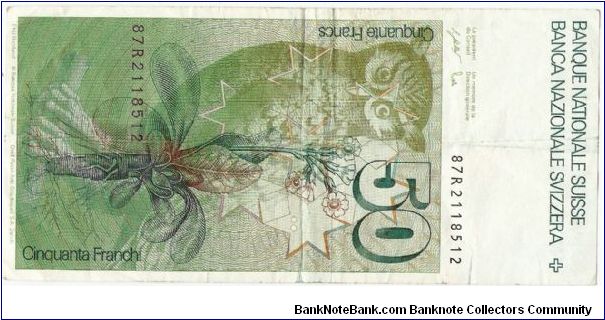 Banknote from Switzerland year 1987