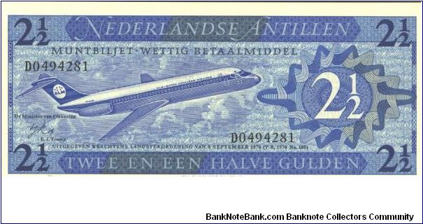 Blue on light blue underprint. KLM Boeing 727 jetliner at left center, Banknote
