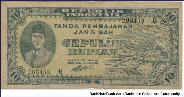 Indonesia 1945 Rp10
Special thanks to my wife Witrisnanti Lastiani Banknote