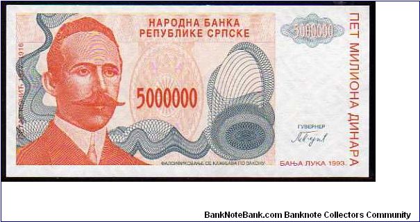 5'000'000 Dinara__

Pk 153__

Serbian Republic-
 Banja Luka Issue
 Banknote