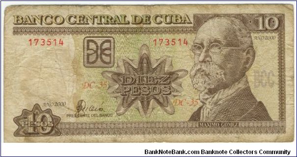 Cuba 2000 10 Pesos Banknote