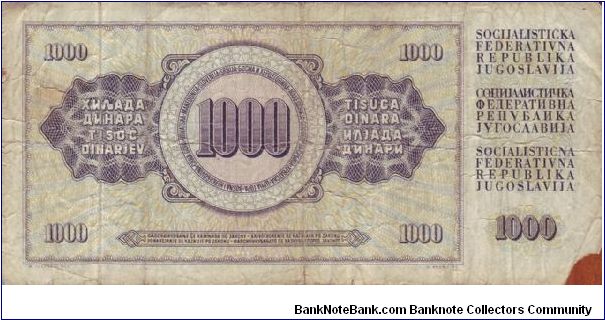 Jugoslavija 1000 dinar. Torn corner. Banknote