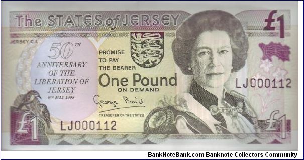 Jersey '50th Anniversary of Liberation' LOW SERIAL banknote Banknote