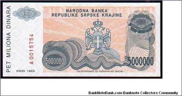 *REPUBLIC of SERBIA KRAJINA*
________________

5'000'000 Dinara
Pk R24a
---------------- Banknote