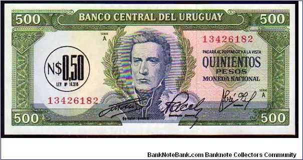 50 Nuevos Pesos
Pk 54

(Ovpt on 500 Pesos) Banknote