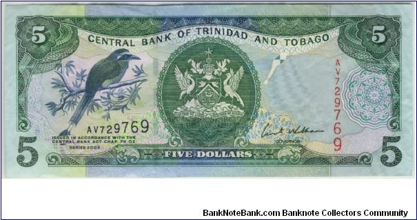 Trinidad and Tobago 2002 $5
Special thanks to Agustinus Mangampa and Adelina Silalahi Banknote