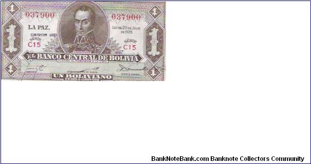 1 BOLIVIA
0379000

P # 128C Banknote