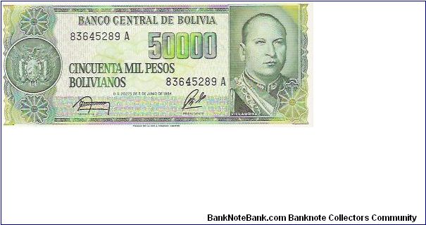 50000 PESOS BOLIVIANOS
83645289 A

P # 170 Banknote