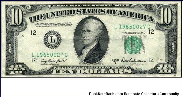 Series 1950B $10 San Francisco FRN.  Serial: L19650027C Banknote