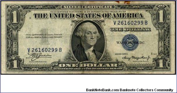 Series 1935A $1 Silver Certificate.  Serial: V26160299B Banknote