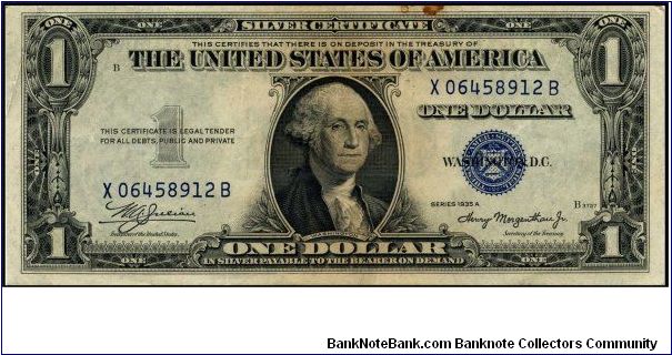 Series 1935A $1 Silver Certificate.  Serial: X06458912B Banknote