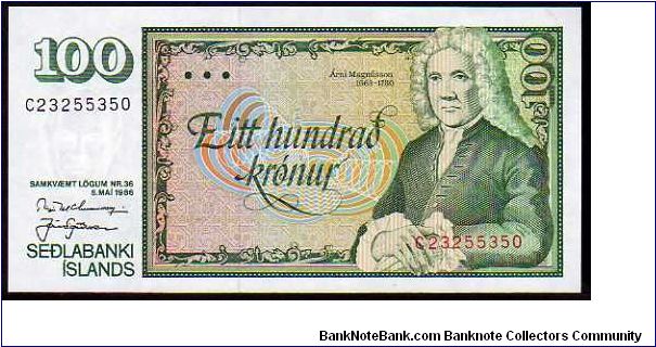 100 Kronur
Pk 54
----------------
05-05-1986
---------------- Banknote