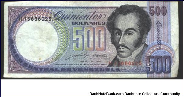 Purple and black on multicolour underprint. Simon Bolivar at right and as watermark. Back green and multicolour: arms at left, orchids at center.

Printer: BDDK (withour imprint)

31.5.1990 Serial # prefix: A-C F-H, J-N, P-V, X-Z Banknote