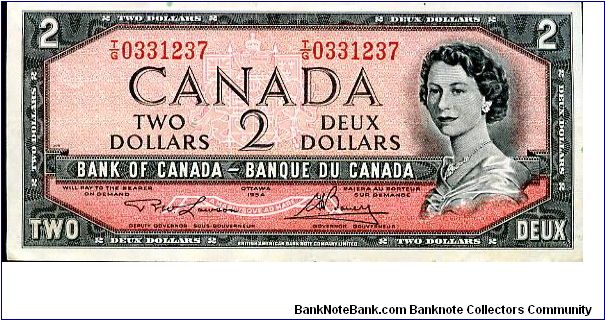 $2  Modified Portrait
Terracotta/Black
Governor G.K. Bouey
Deputy Governor R W Lawson
Front Value, QEII & Value
Rev A country valley Richmond, Quebec Banknote