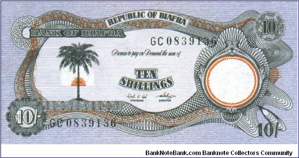 10 Shillings - 2nd Issue - from a province of Nigeria that seceded in an unsuccessful bid for independence Banknote