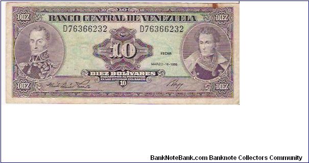 DIEZ BOLIVARES

D76366232 Banknote