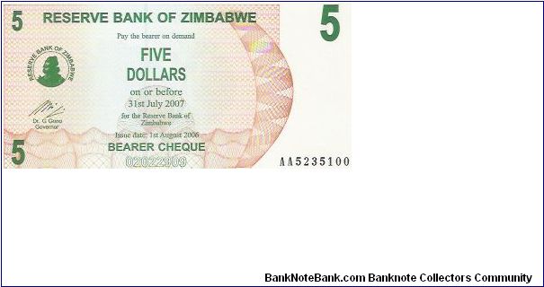 5 DOLLARS

AA5235100

NEW 2006 Banknote