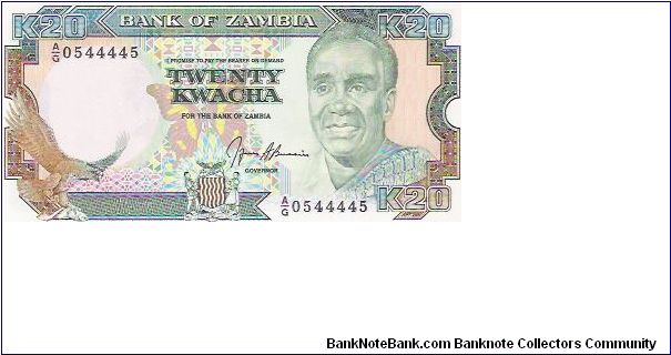 1989-1991

20 KWACHA

A/G 0544445

P # 32B Banknote