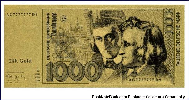 24K Gold foil banknote, all currency available Banknote