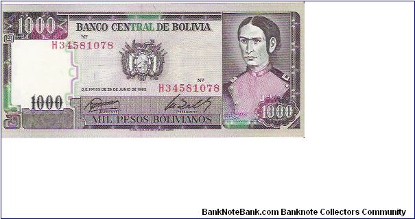 1000 BOLIVIANOS

H34581078 Banknote
