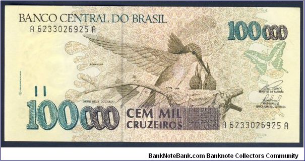 Brazil 100000 Cruzeiros 1993 P235. Banknote