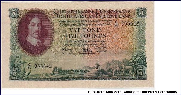 SOUTH AFRICA--
5 POUNDS;
MY FAVORITE COLLECTION. WISH I CAN COMPLETE THE SERIES.... Banknote