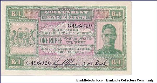 GOVERNMENT OF MAURITIUS-
-ONE RUPEE Banknote