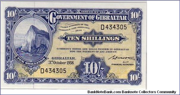 GOVERNMENT OF GIBRALTAR--
- 10/- Banknote