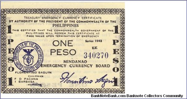 S-505 Mindanao 1 Peso note with close series letters EE. Banknote