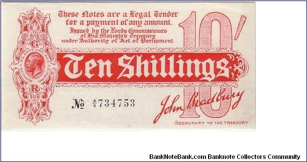 GREAT BRITAIN;
  10/-
UNIFACE WHITE NOTES
KING GEORGE SERIES Banknote