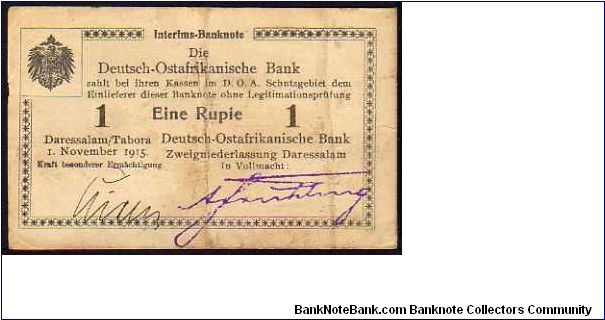 *GERMAN EAST AFRICA-TANGANYCA*
__________________

1 Rupee
Pk 9Ab
------------------
Series -B2-
------------------ Banknote