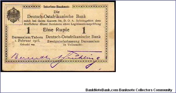 *GERMAN EAST AFRICA-TANGANYCA*
_________________

1 Rupee
Pk 19
-----------------
Series -P2-
----------------- Banknote