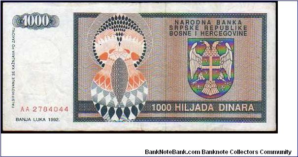 Banknote from Bosnia year 1992