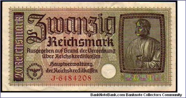 20 Mark
Pk 139
----------------
WWII
Regional Issue
Under German Occupation
1939-1945
---------------- Banknote