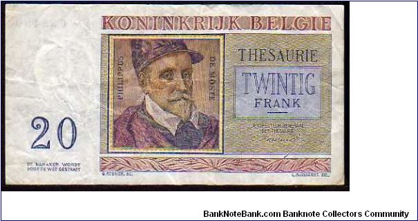 Banknote from Belgium year 1956