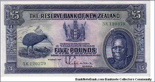 RESERVE BANK OF NEW ZEALAND-
  5 POUNDS- Banknote