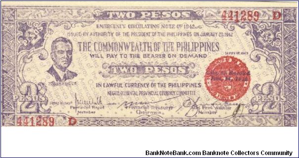 S-647b Negros Occidental 2 Pesos note in series, 10 or 11. Banknote