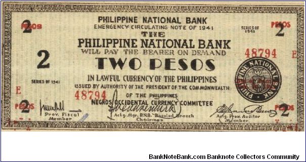S-625a RARE Negros Occidental 2 Pesos note in series, 14 of 20. Banknote