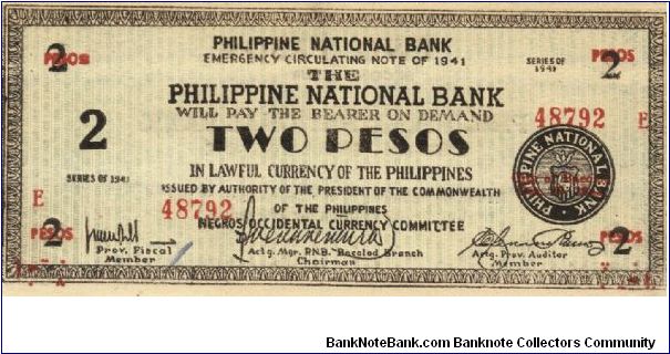 S-625a RARE Negros Occidental 2 Pesos note in series, 12 of 20. Banknote