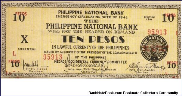 S-627b RARE Negros Occidental 10 Pesos note in series, 13 of 20. Banknote