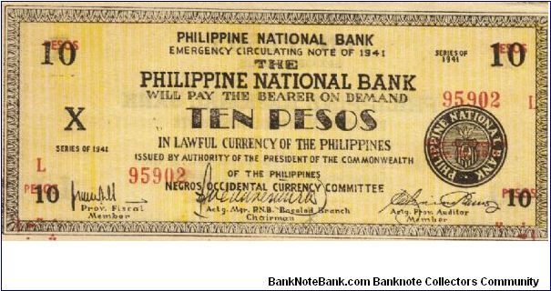 S-627b RARE Negros Occidental 10 Pesos note in series, 2 of 20. Banknote