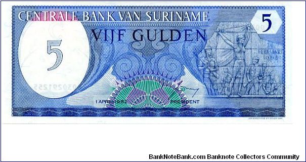 5 Gulden
Blue
Value, Soldiers & women 
Value & Goverment Building
Wmk :toucan's head Banknote