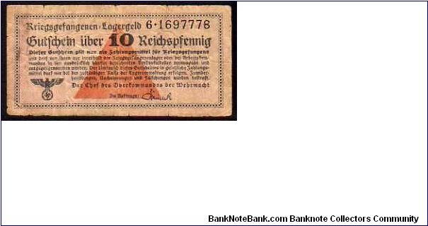 10 Reichspfennig
Pk NL
-----------------
Lagergeld WWII Prisoner War Money
1939-1945
----------------- Banknote